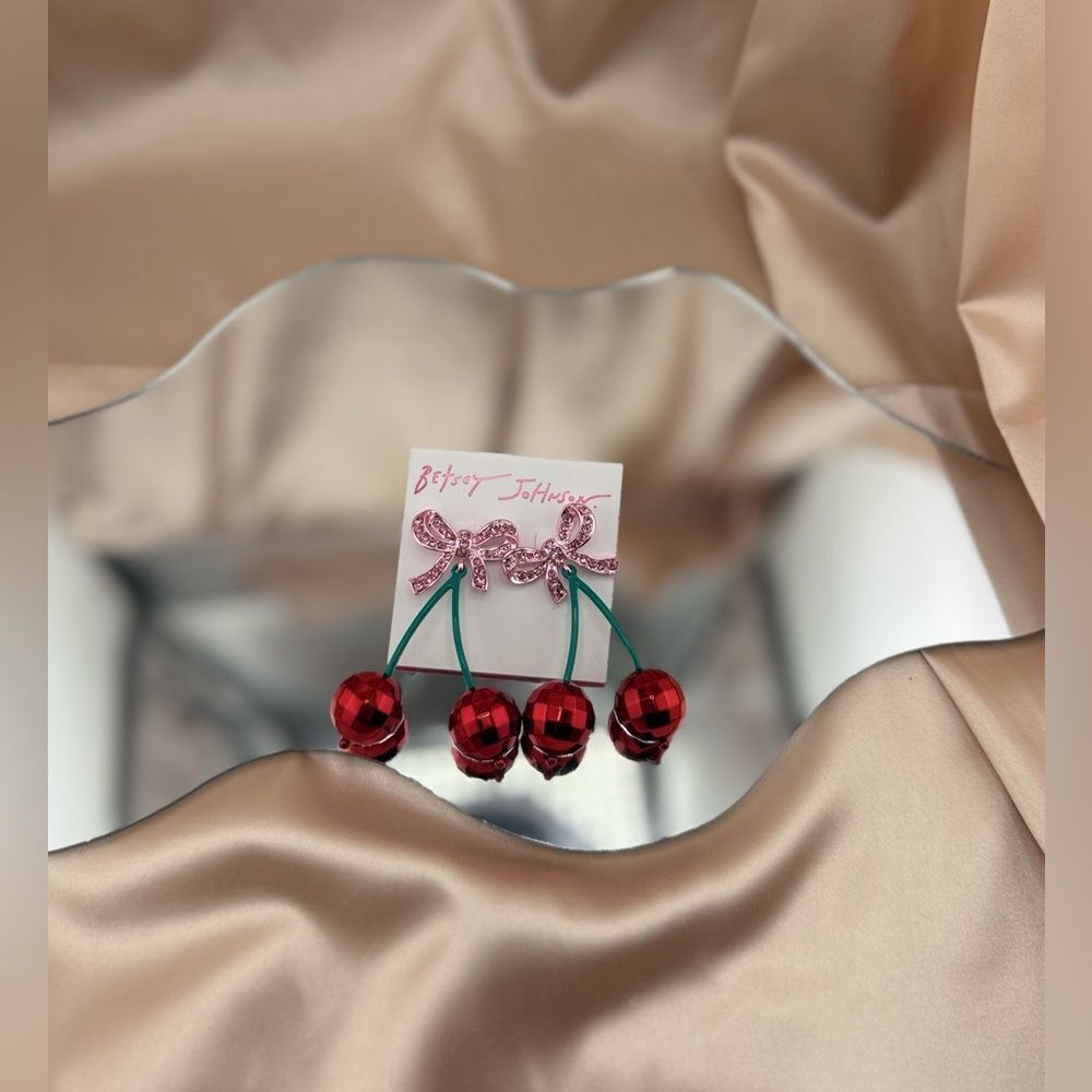 Betsey Johnson Cherry Bow Drop Earrings – Fun & Playful - Picture 5 of 5